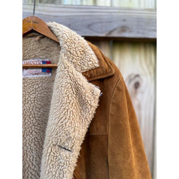 Schott western suede shearling coat jacket made in USA caramel brown vintage - Picture 10 of 12